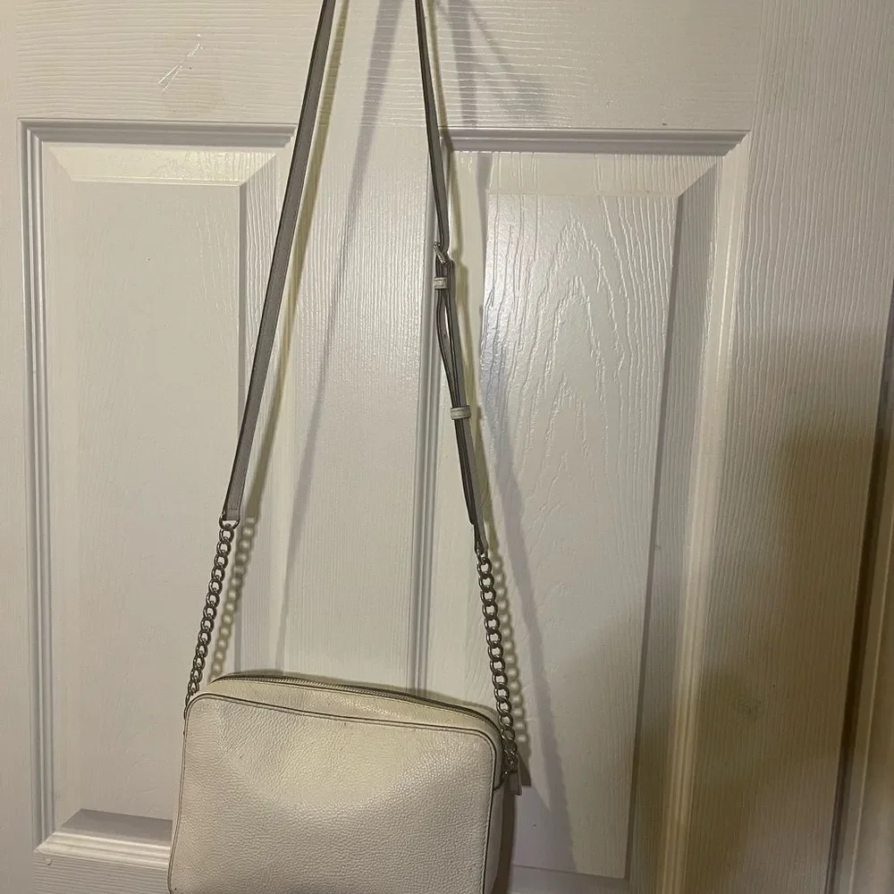 Michael Kors leather off White Floral  appliqué Crossbody Bag.